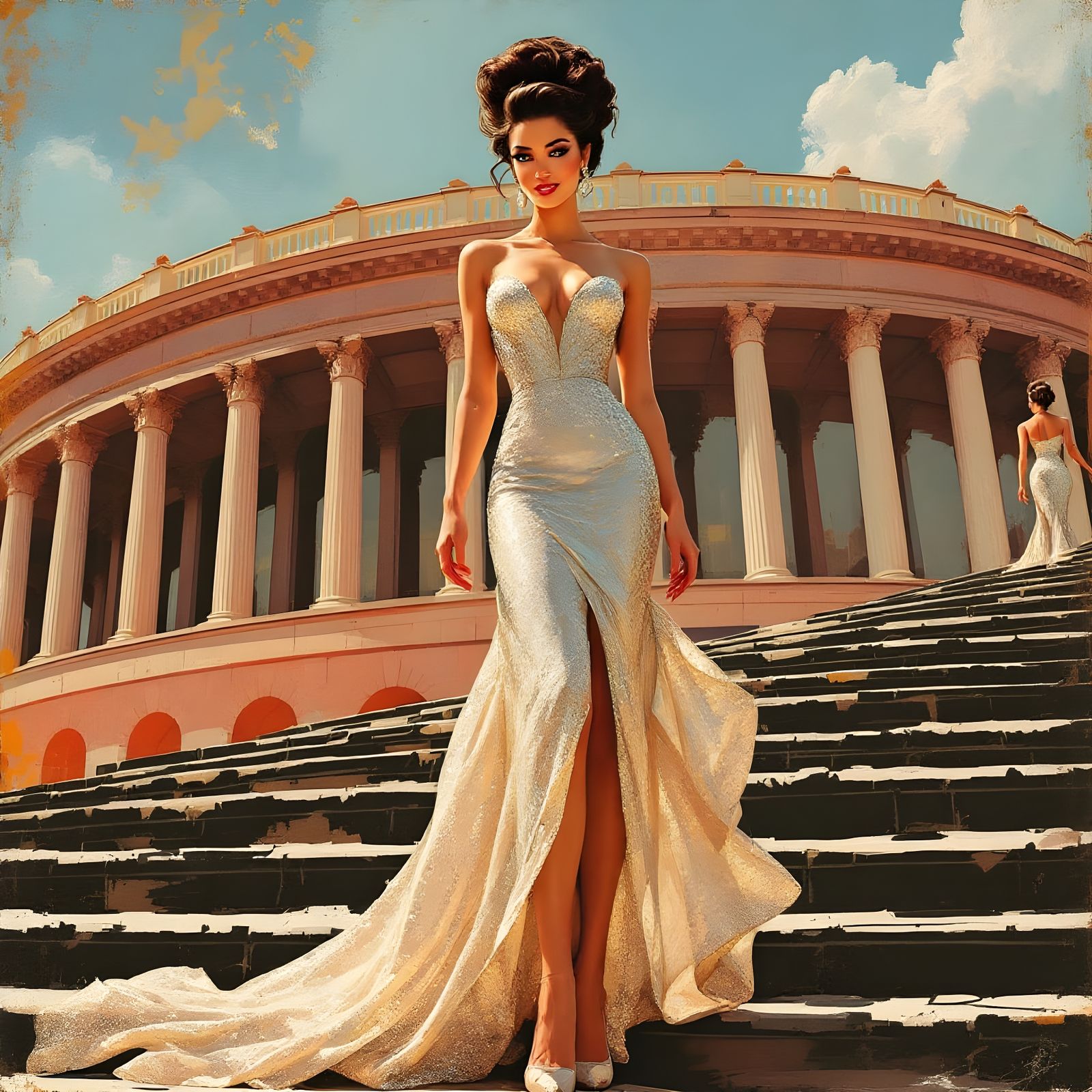 Elegant Woman with Bouffant in 1960s Illustration Style