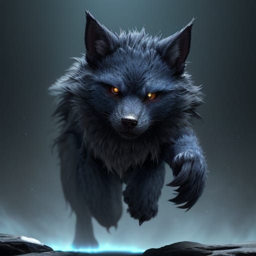 Feral Werewolf Creature with Bioluminescent Fur