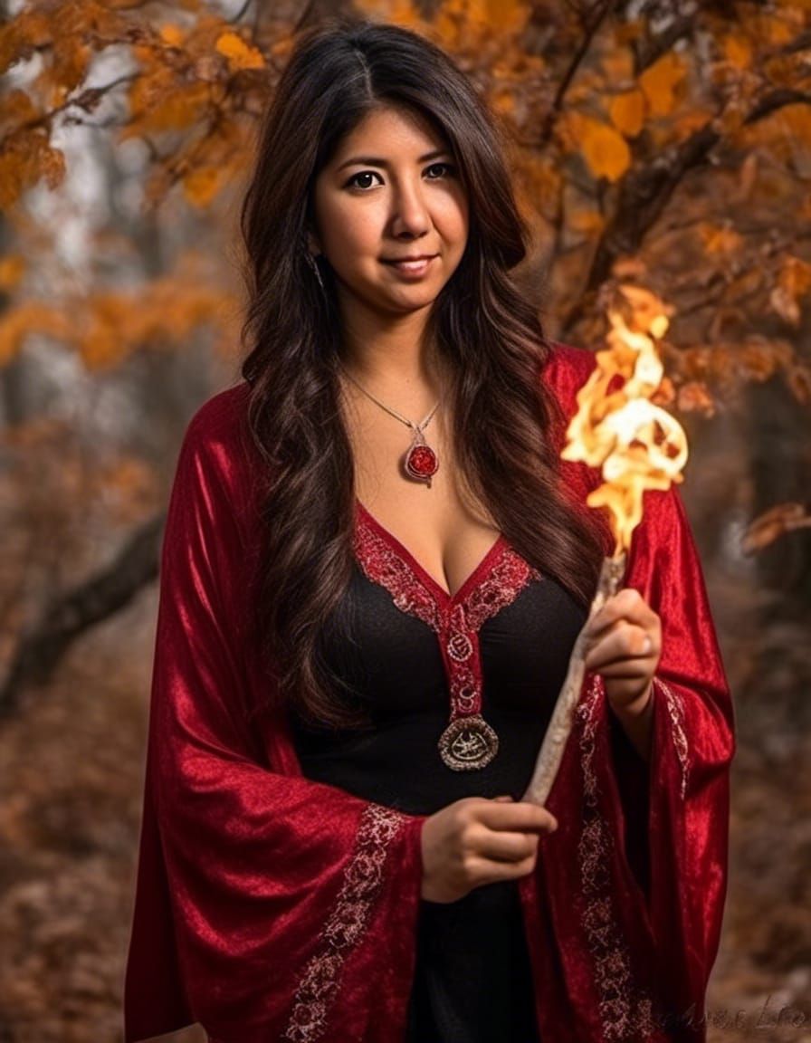 Radiant Fire Witch Sorceress Casting Enchantment Spell