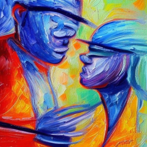 Expressive Conversation in Neo-Impressionist Oil Painting