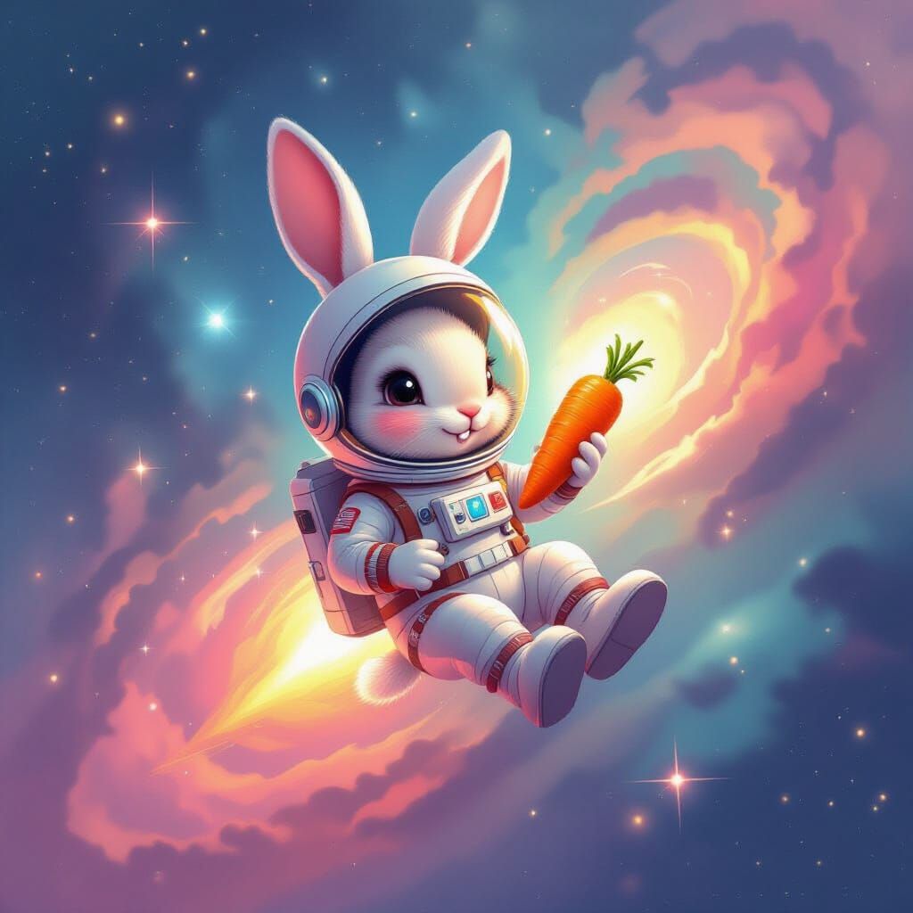Rabbit Astronaut in Pastel Nebula