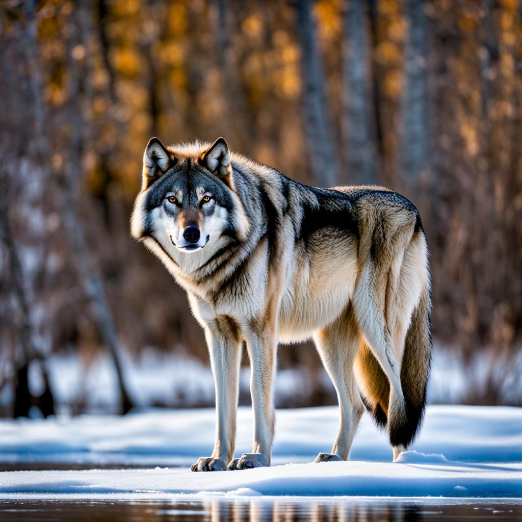 Timber Wolf on a Frozen Lake