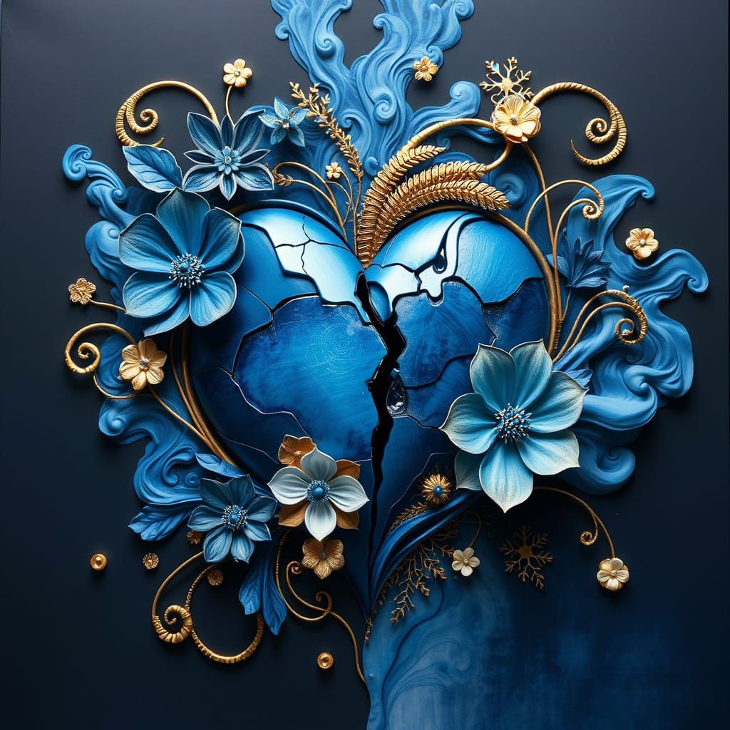 Abstract Surreal 3D Artwork in Blue Tones