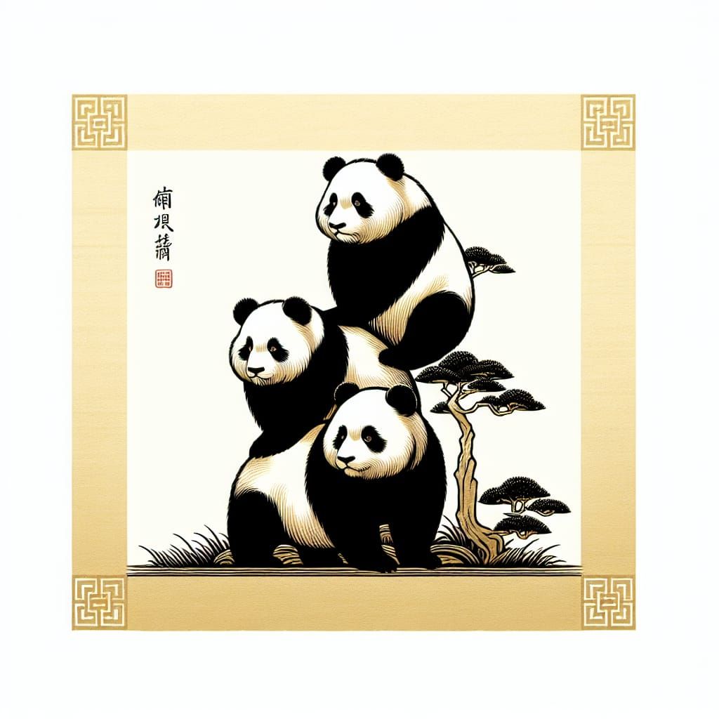 Velvet Panda Pyramid in Traditional Chinese Style