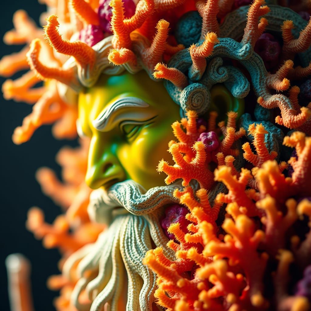 Poseidon Coral Sculpture in Cinematic Style