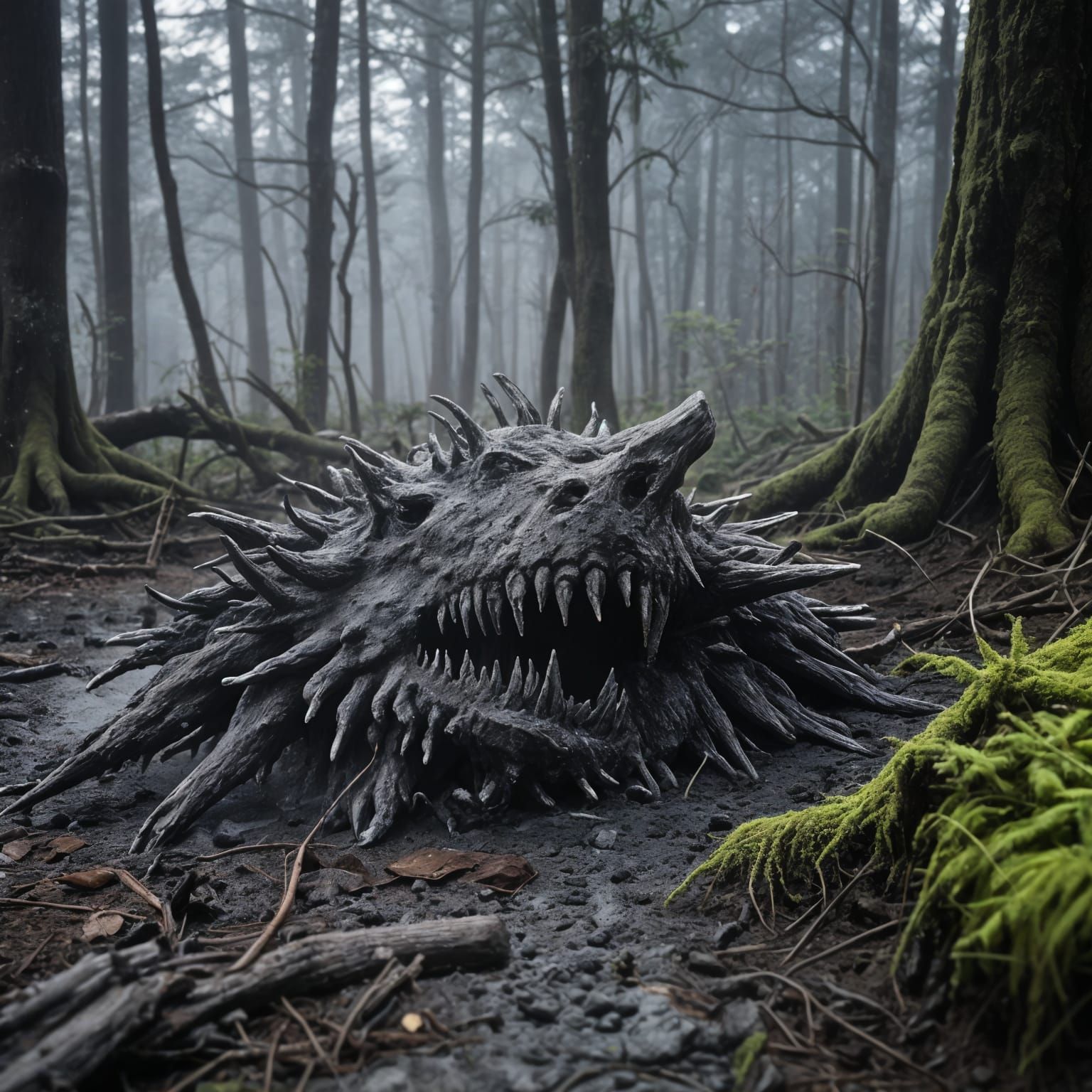 Volcanic Ash Covers a Ruined Forest Floor