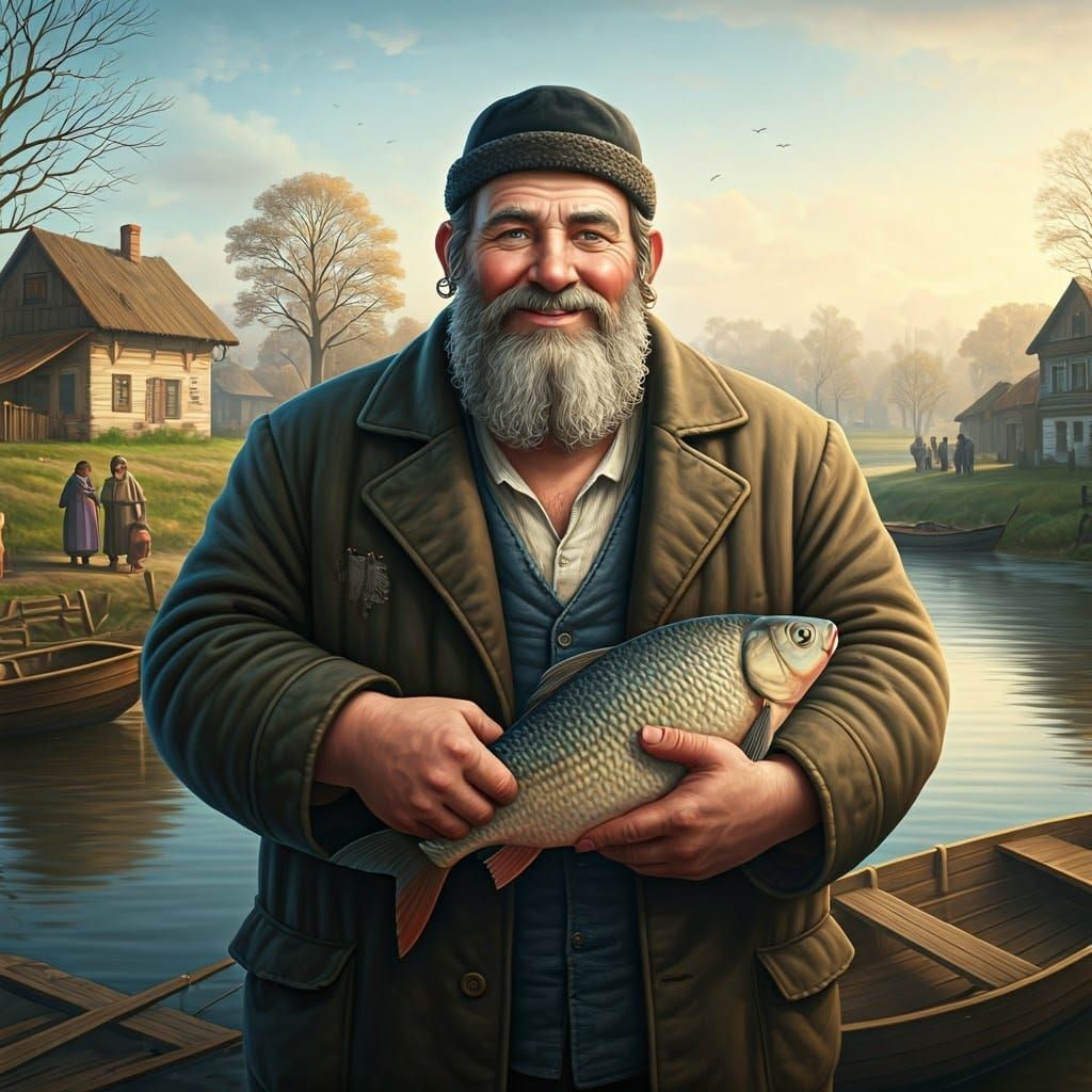 Authentic Jewish Fisherman in a Traditional Shtetl Village