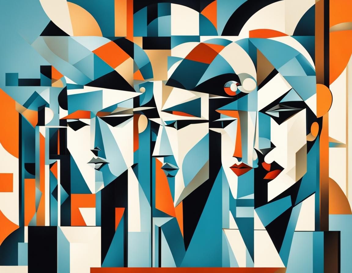 Art Deco Women Sing on Stage in Cubist Style