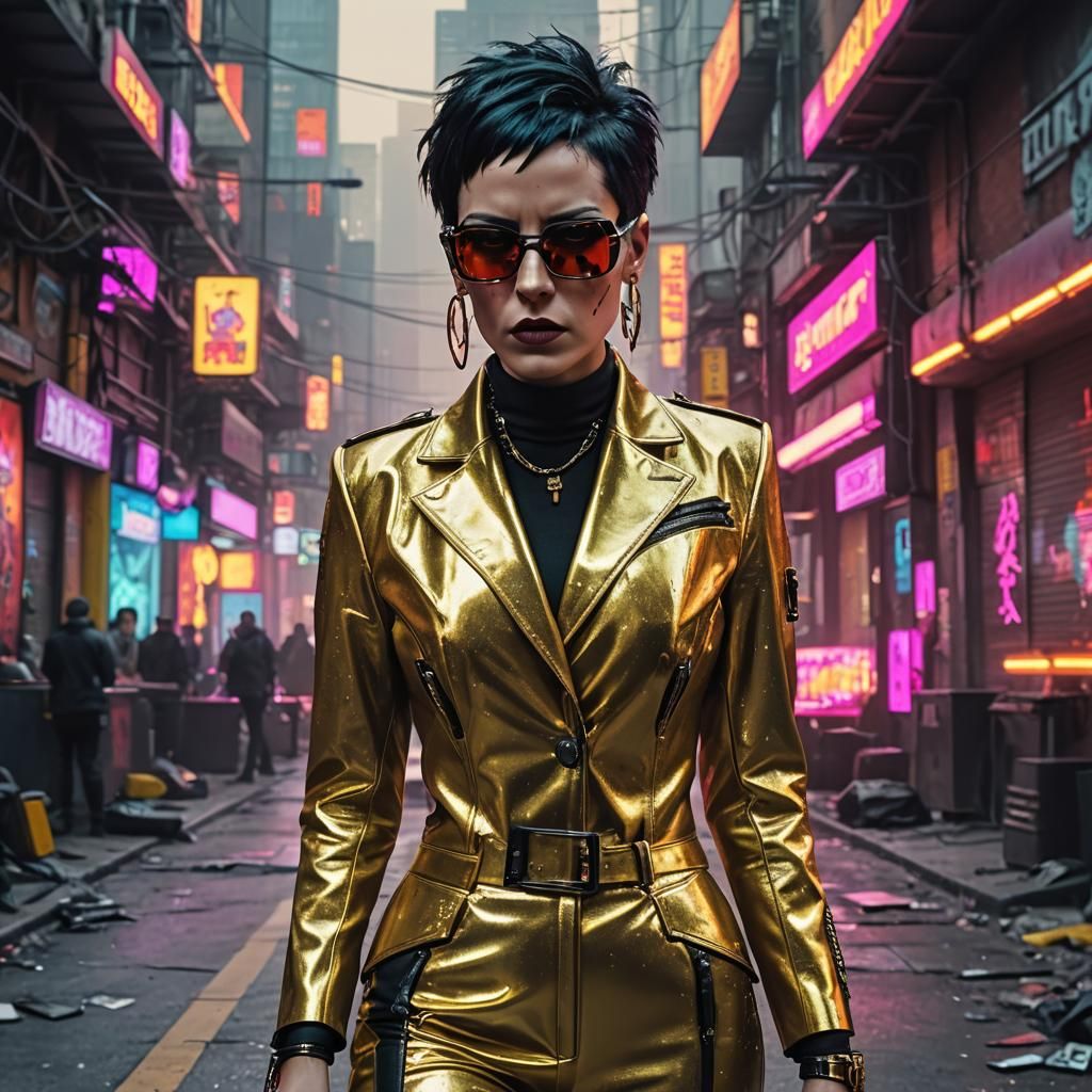 cyberpunk boss millionaire short punk black hair domina girl