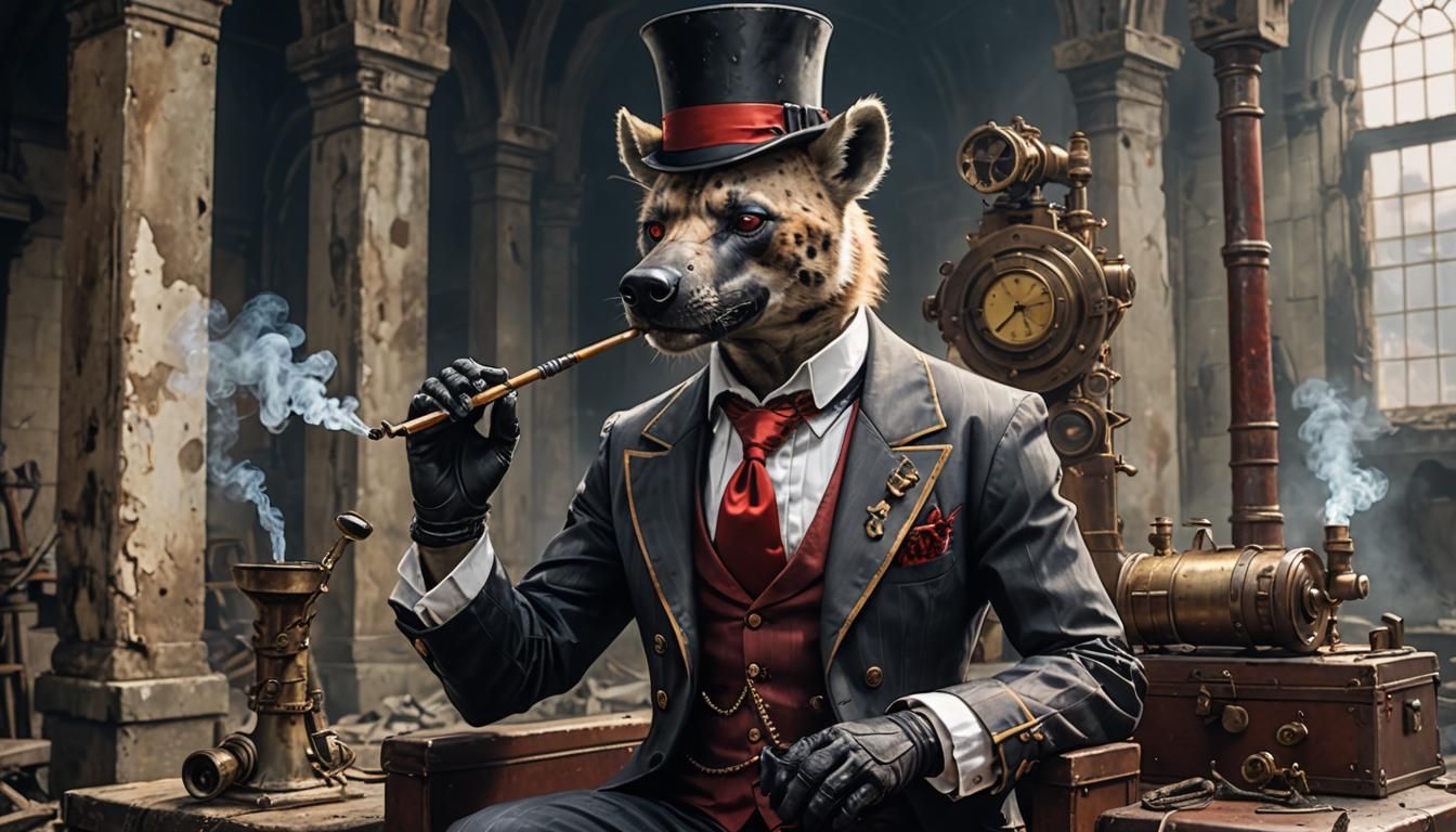 Steampunk Hyena Gentleman in Abandoned Castle