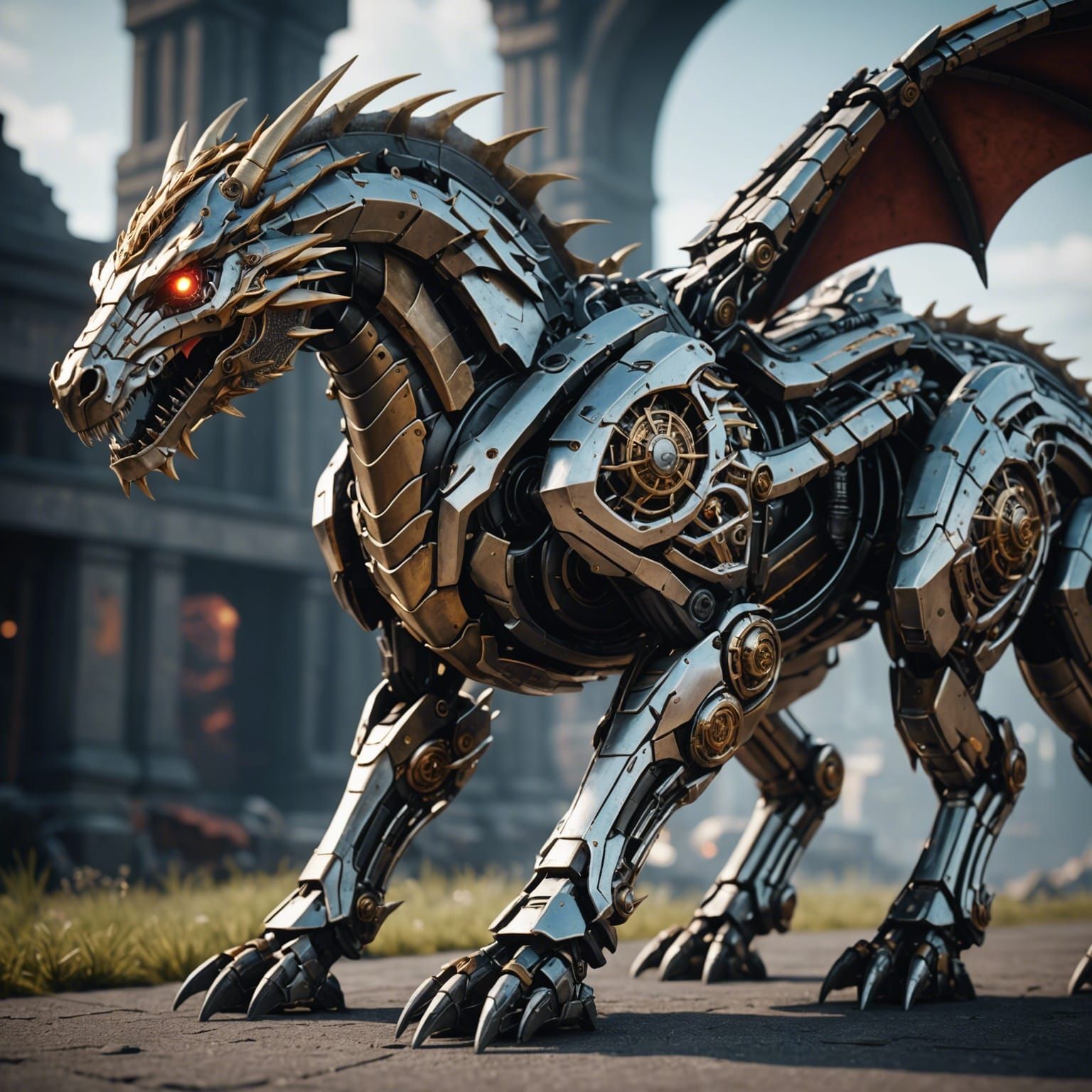 Futuristic Dragon-Horse Hybrid with Mechanical Details