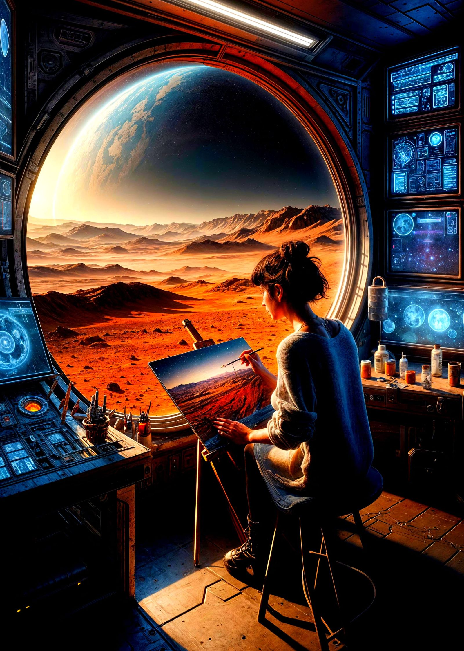 Artist Paints Mars Vista From Colony Window