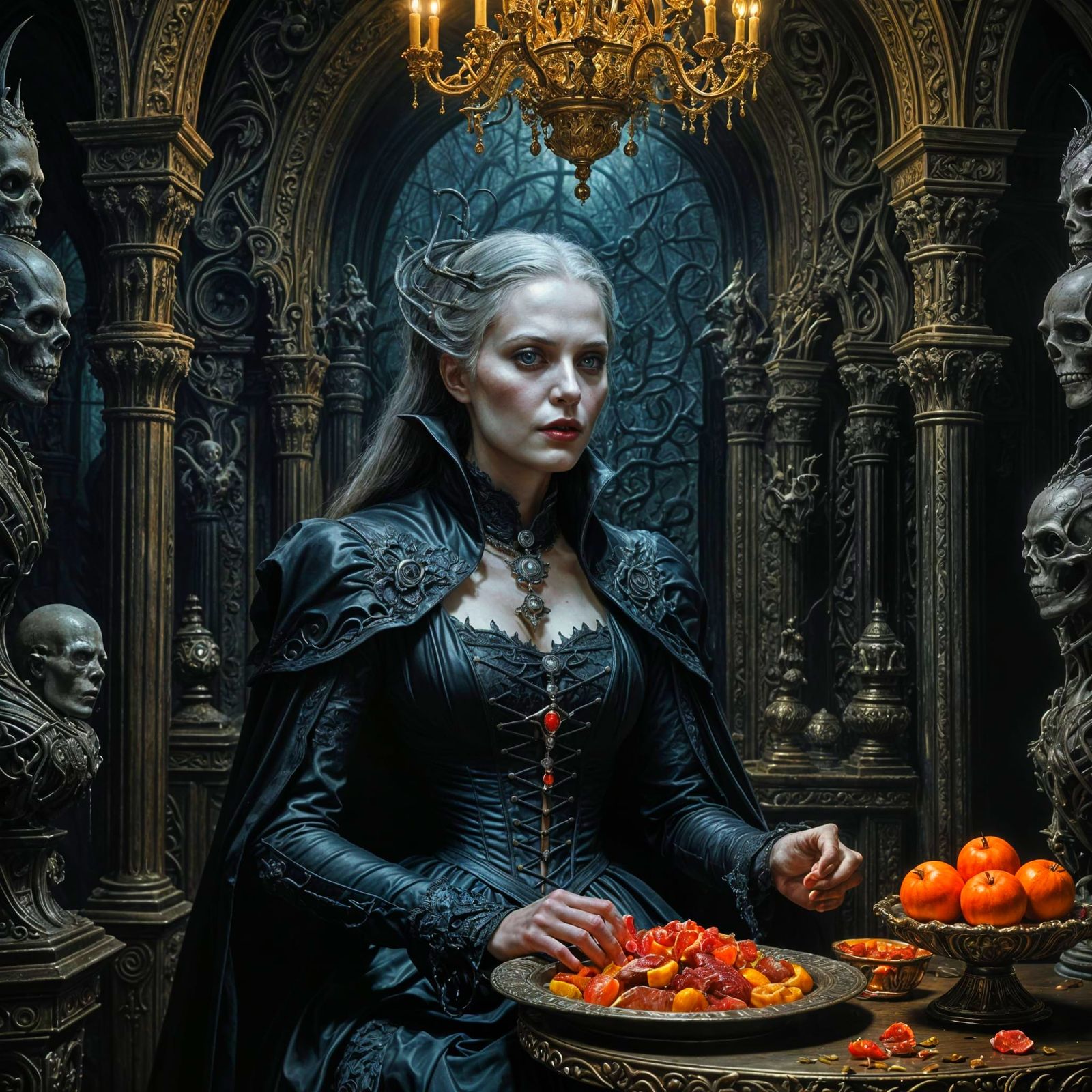 Vampire Planning, Hyperrealistic Oil Painting