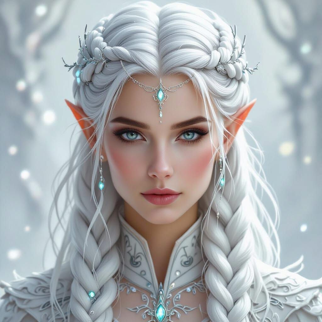 Regal Elven Queen with Moonstone Braid in Digital Painting S...