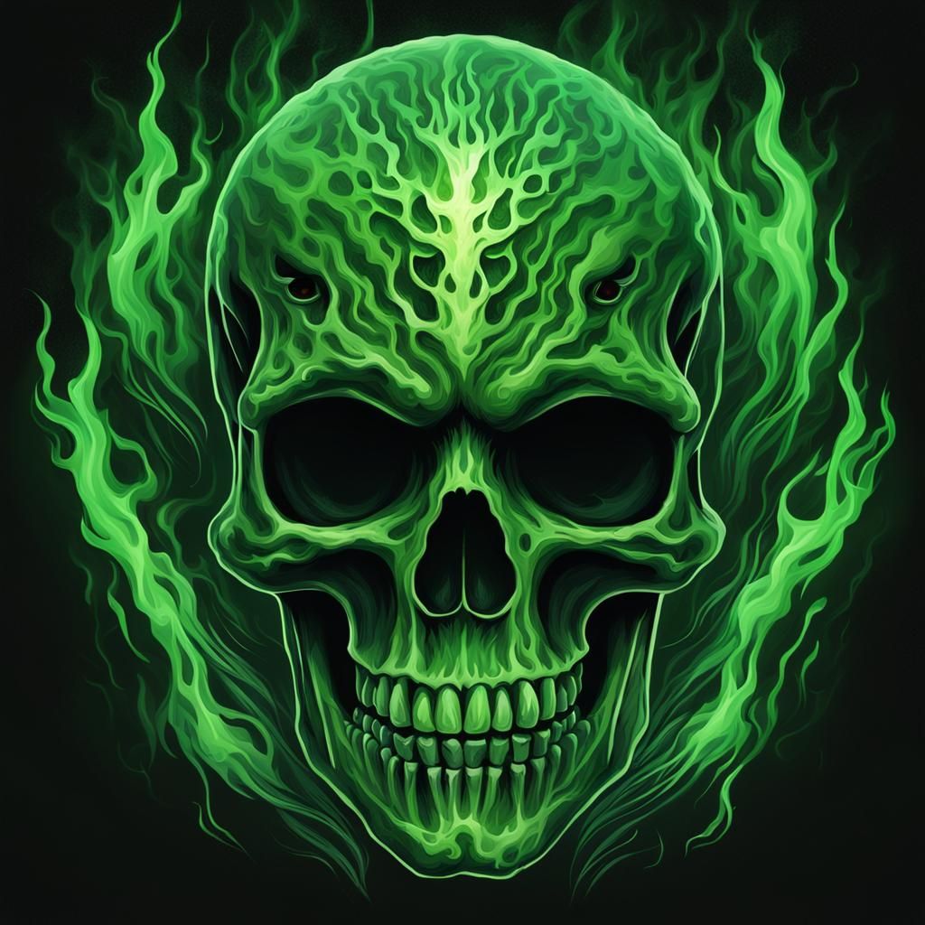 Vibrant Green Skeleton Radiates Energy