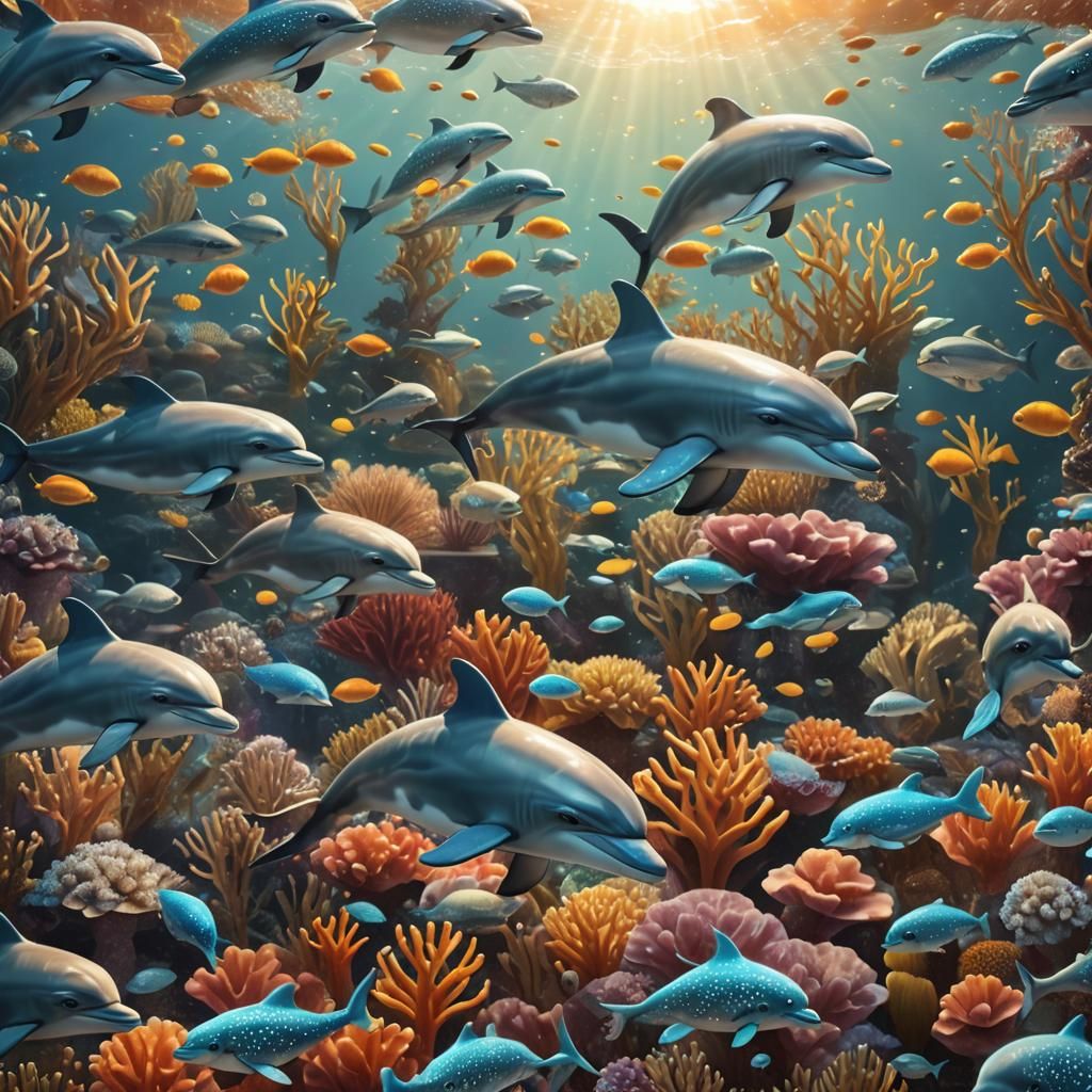 Enchanting 3D Baby Dolphin in Coral Reef