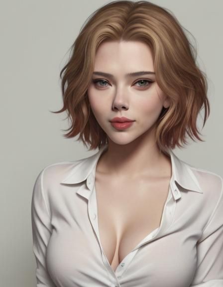 Portrait of Woman with Shy Smile in Cotton Shirt