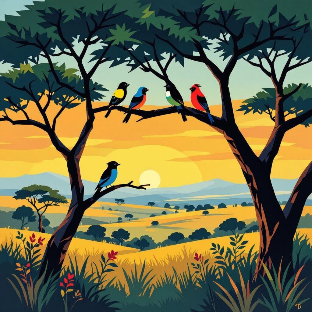 Birds of Kenya in Geometric Minimalist Style