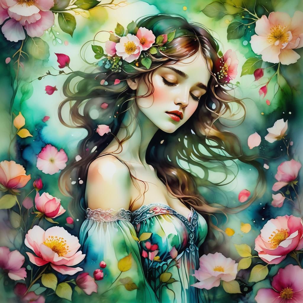 Ethereal Woman in Whimsical Double Exposure Dreamscape