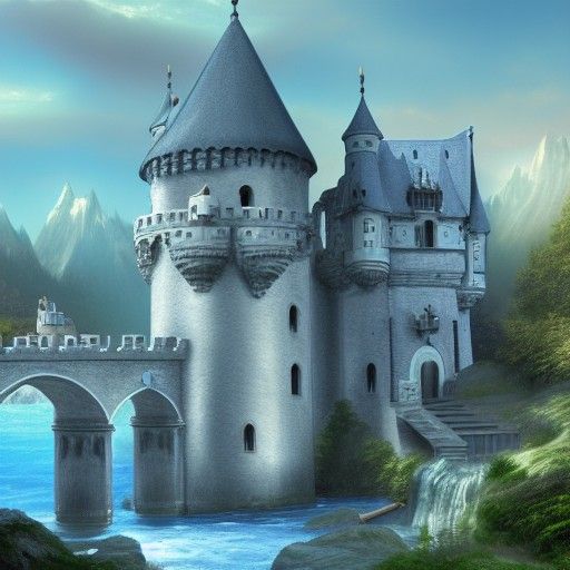 Light Blue Castle Near a River: Matte Painting