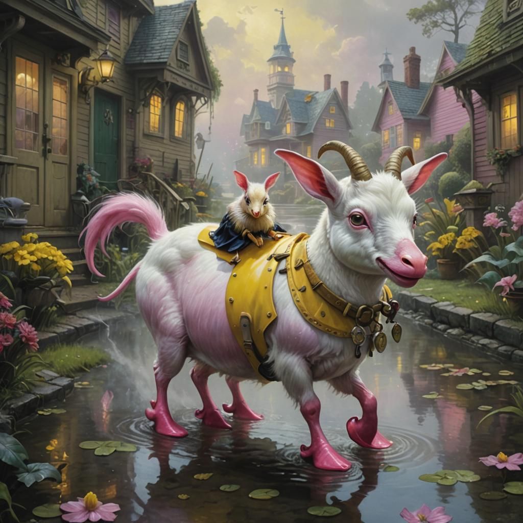 Goatcow Rides Duck in Ethereal Fantasy Art