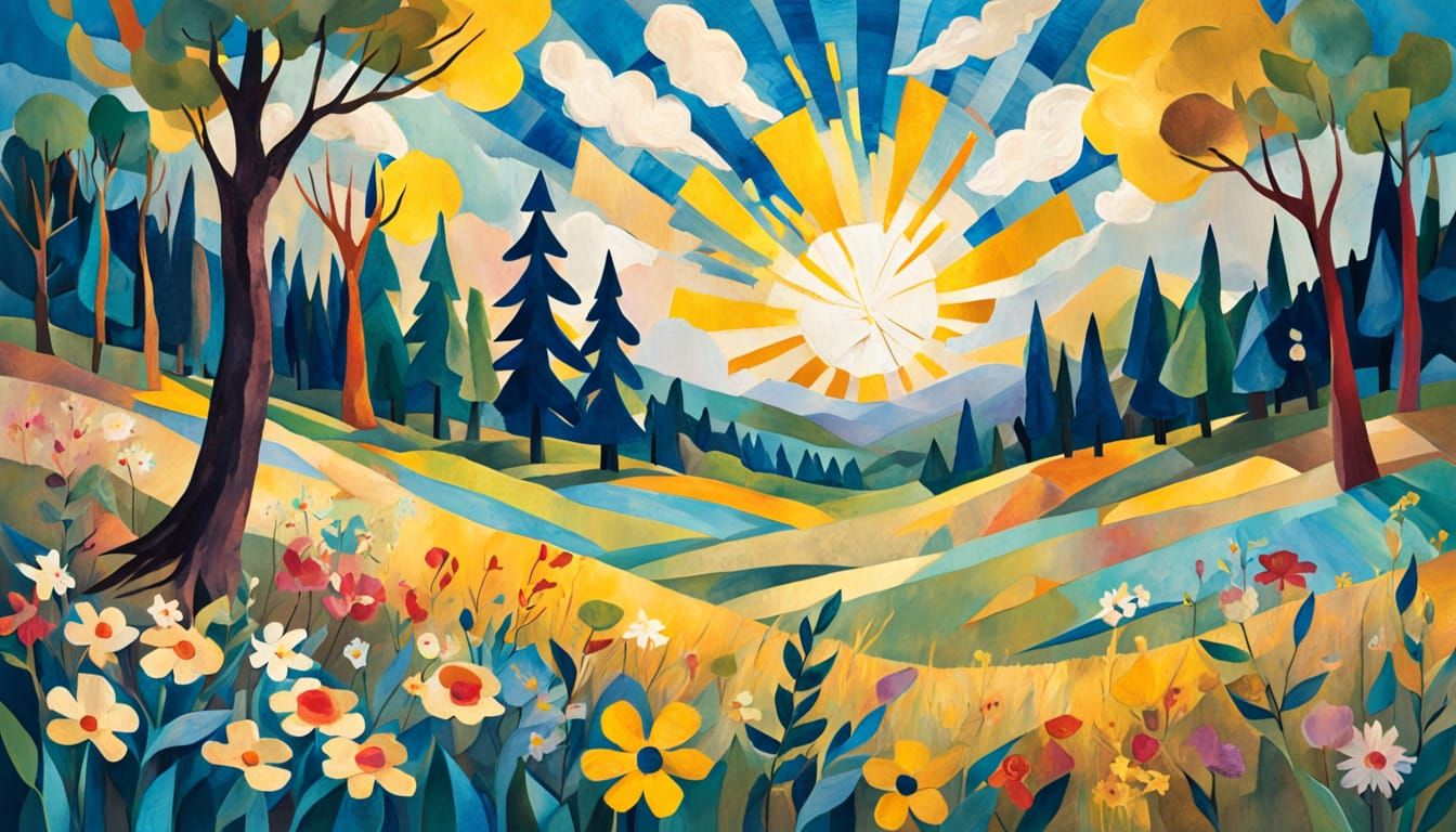 Impressionist Torn Paper Collage of a Summer Meadow