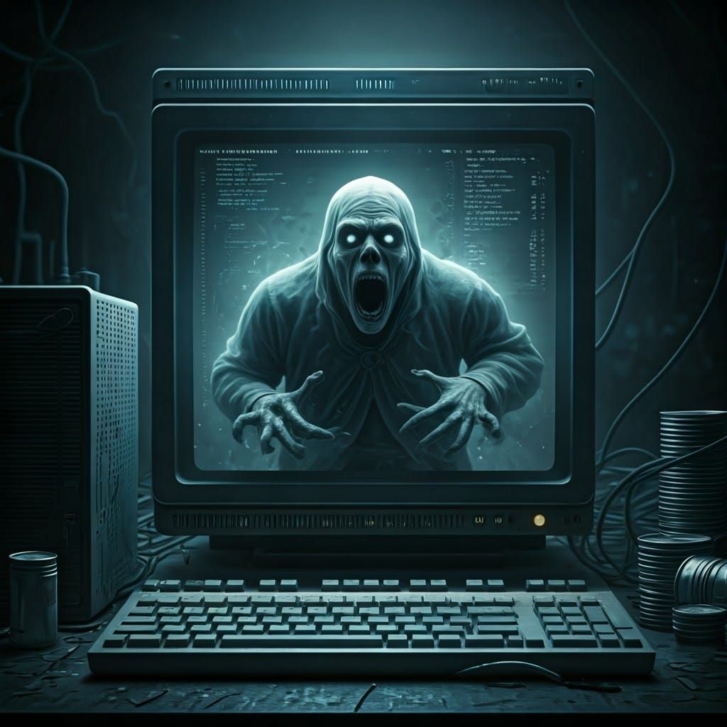 Ghost Trapped in Cyberpunk Computer Abyss