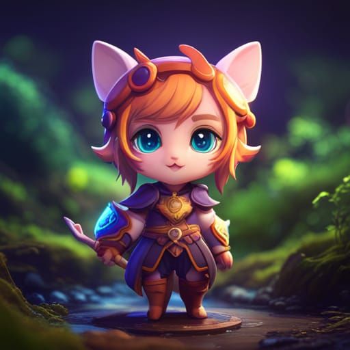 Fantastical Chibi Cat in Detailed Digital Painting