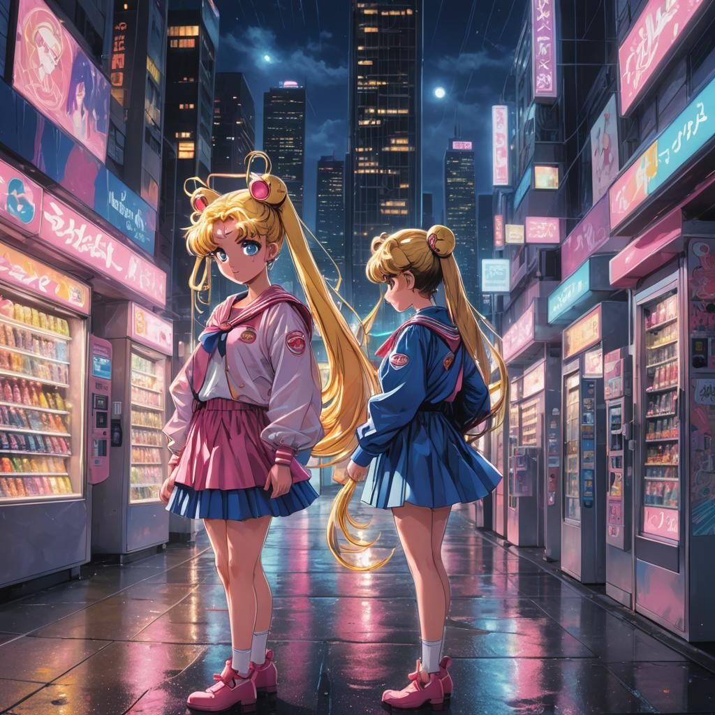 Magical Girl Murasa in Neon Cityscape