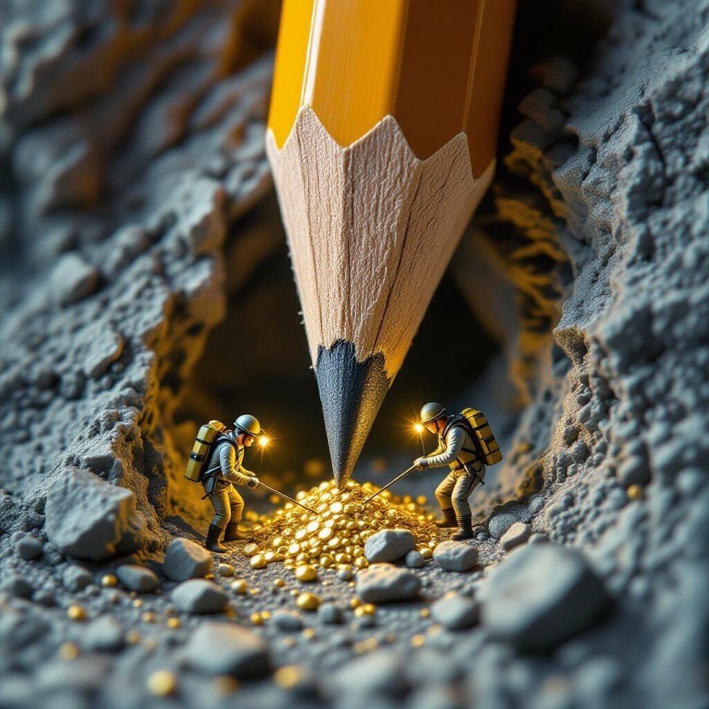 Carved Pencil Becomes Miniature Gold Mine Diorama
