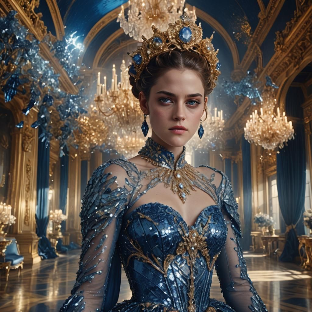 Blue Dior Gown and Crystal Headpiece in Paris
