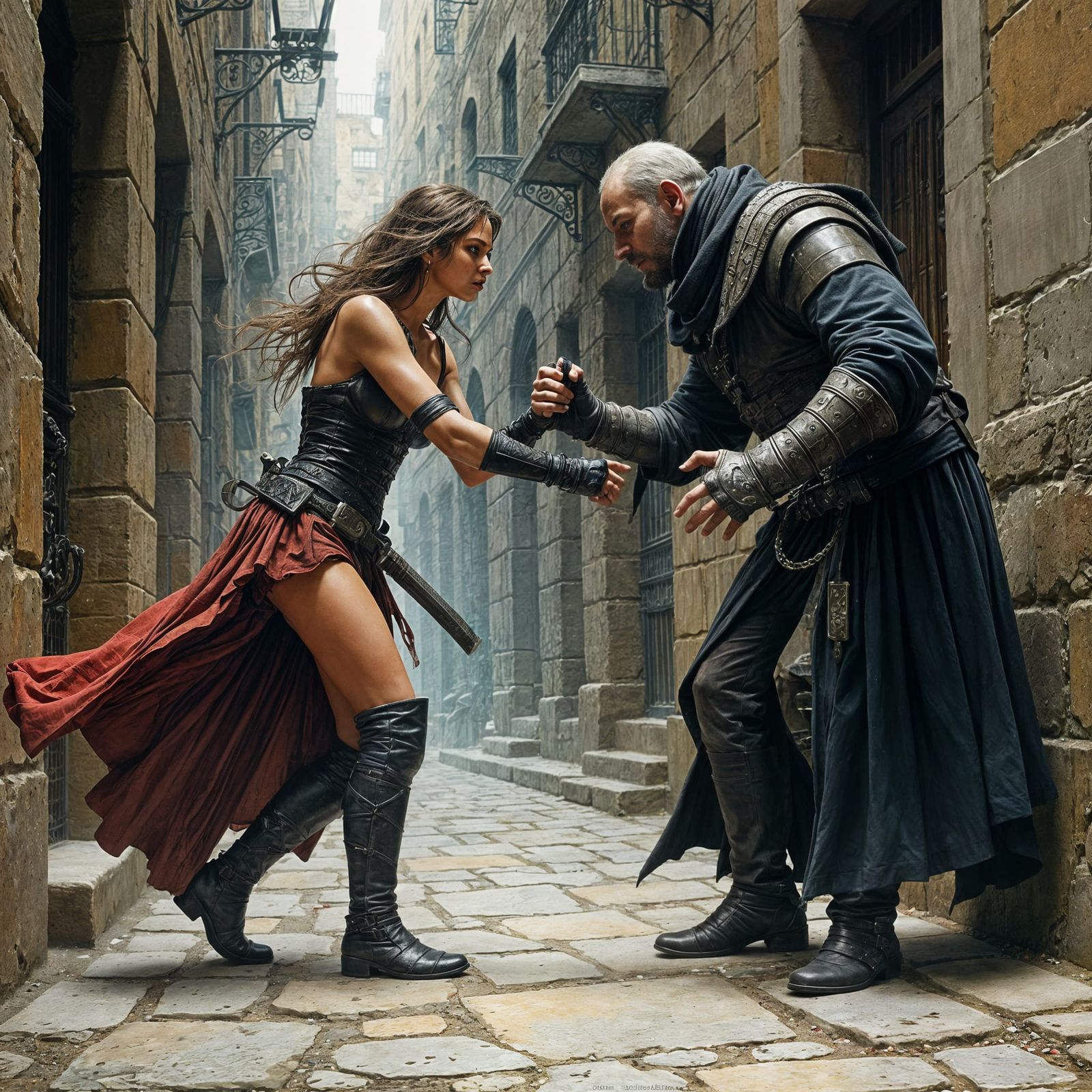 Fantasy Thief Confrontation: A Detailed Illustration