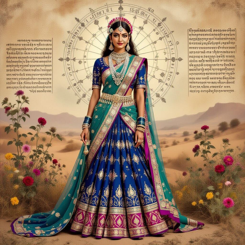 Ethereal Indian Goddess in Sepia-Toned Dreamscape