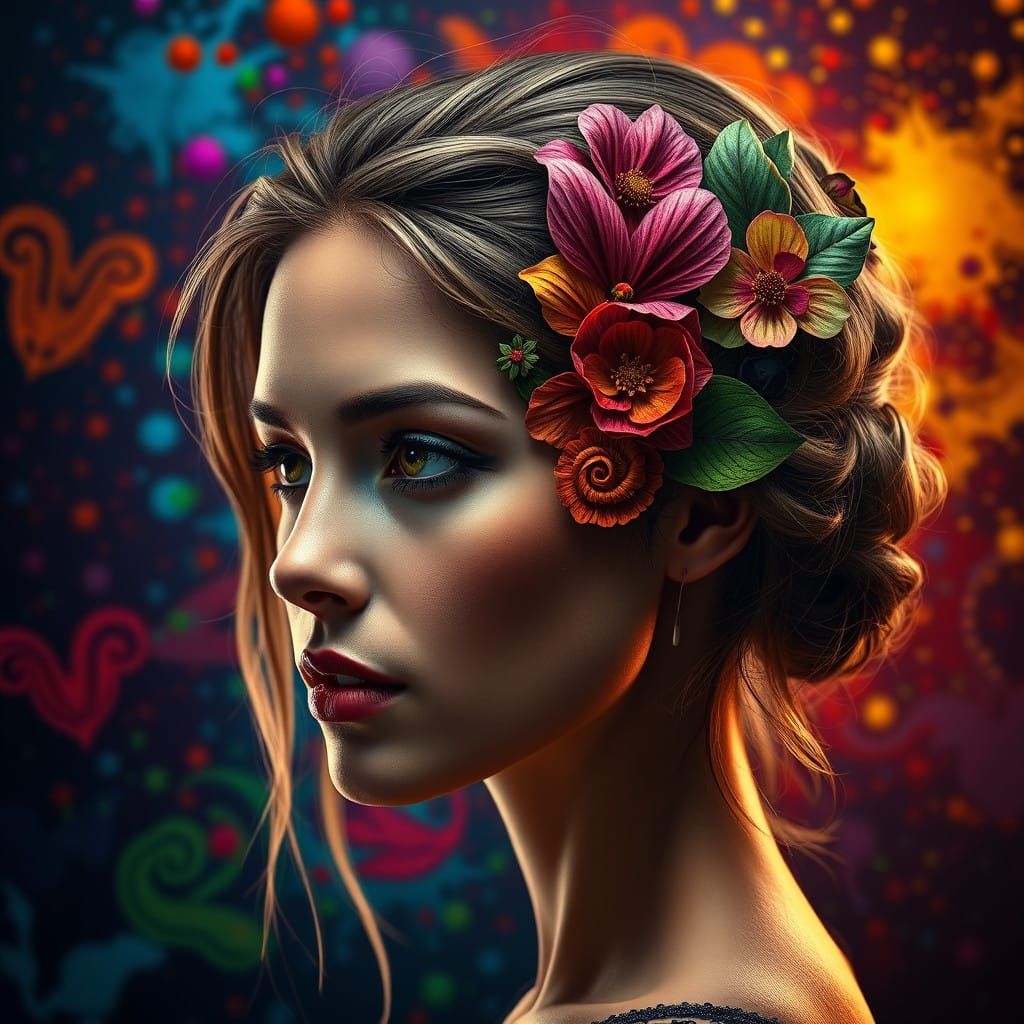 Fibonacci Floral Portrait in Hyperrealistic Style