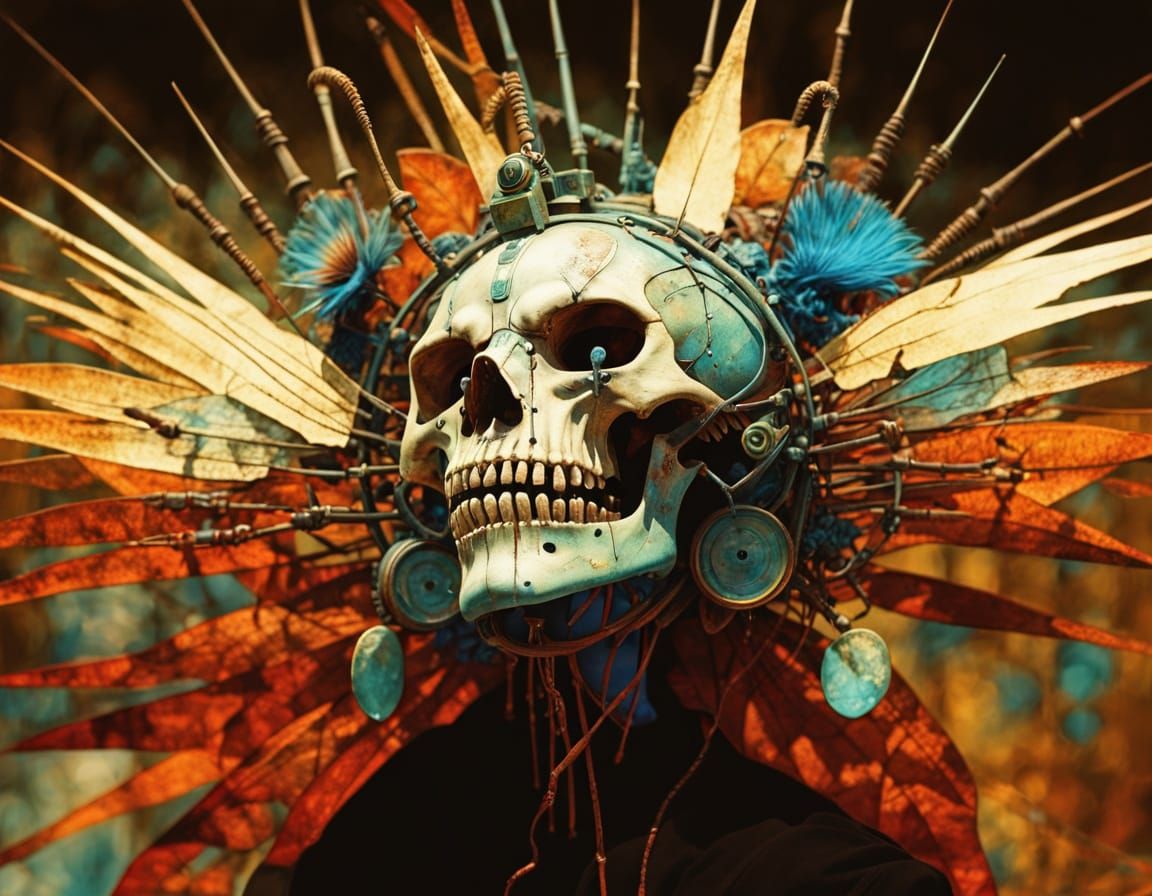 Surreal Eldritch Queen in Steampunk Armor with Coleoptera Fe...
