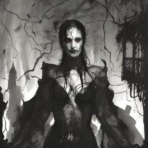 Vampire Girl in India Ink Drawing Style