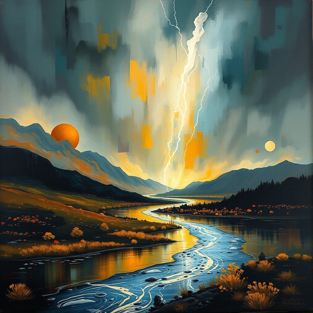Flooded Valley in Abstract Art Style