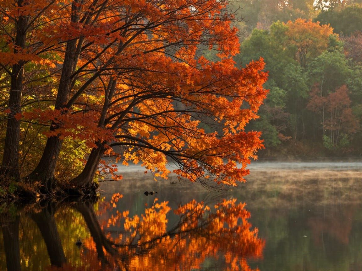 Serene Autumn Landscape with Reflective Lake