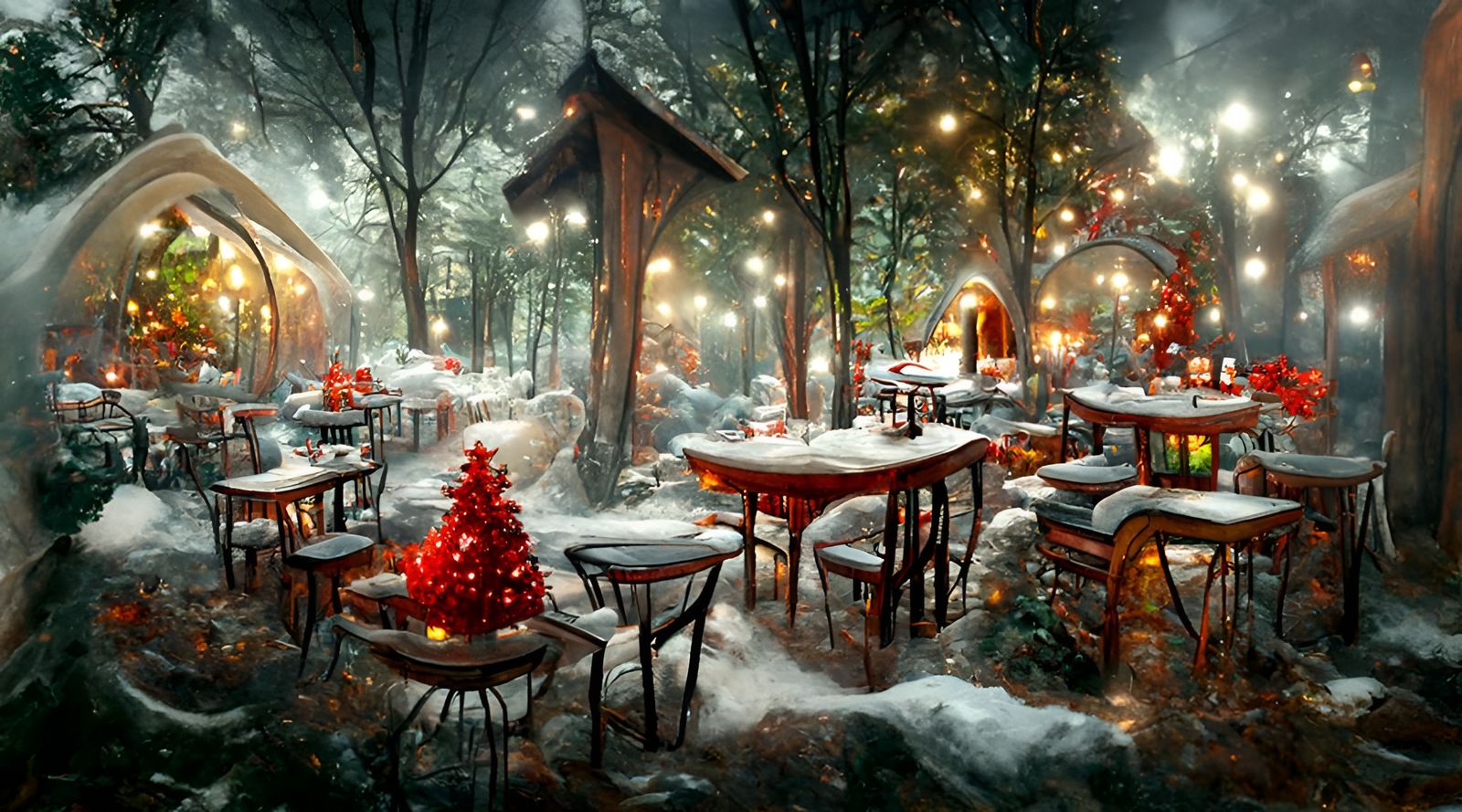 Christmas Cafe in Snowy Landscape