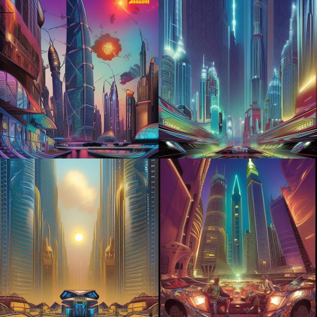 Dubai in 2100: Comic Book Style Future City
