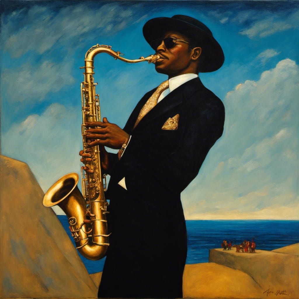 Jazzman Saxophone Portrait in Harlem Renaissance Style