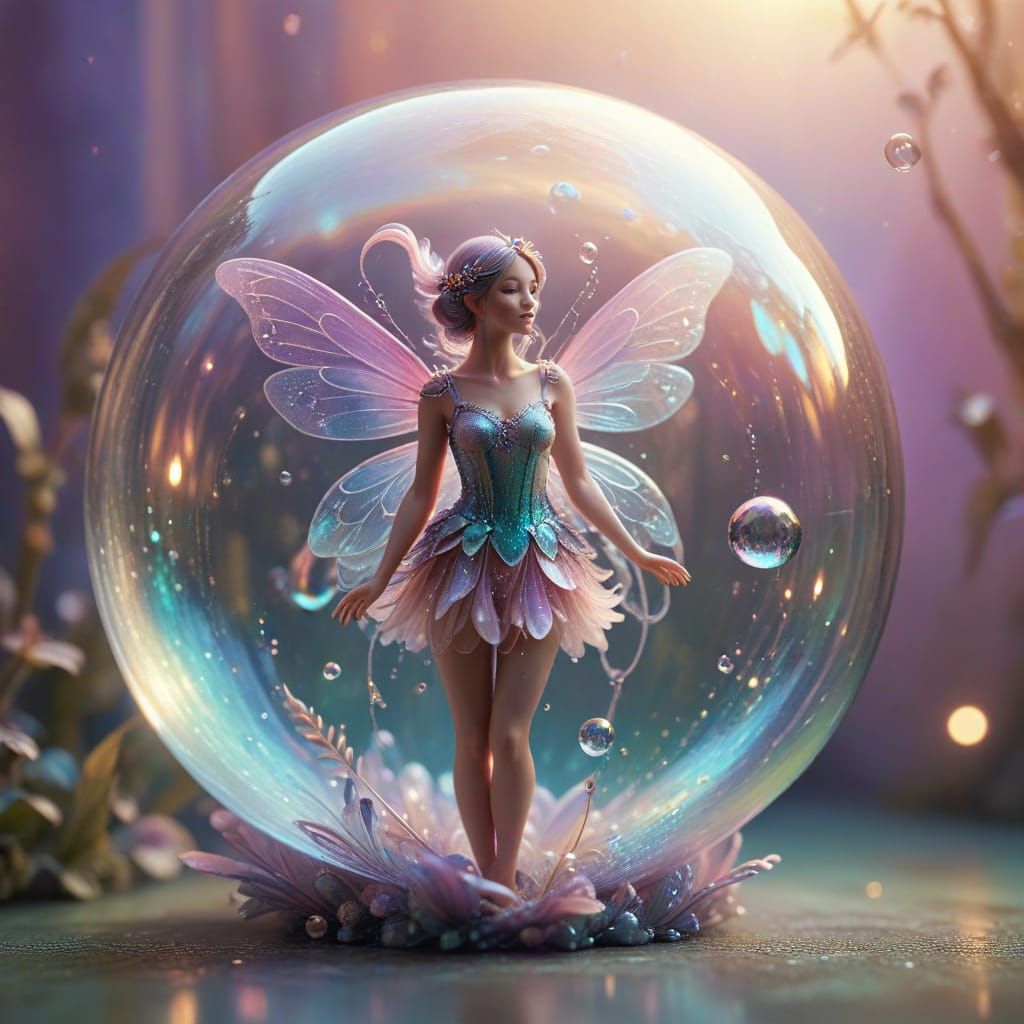 Fairy in Iridescent Bubble: Whimsical Fantasy Art