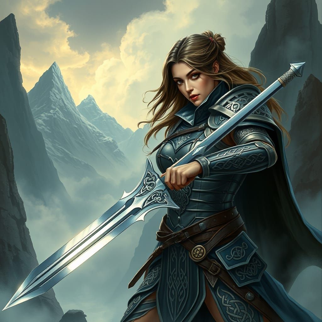 Celtic Warrior Goddess in Majestic Fantasy Realm