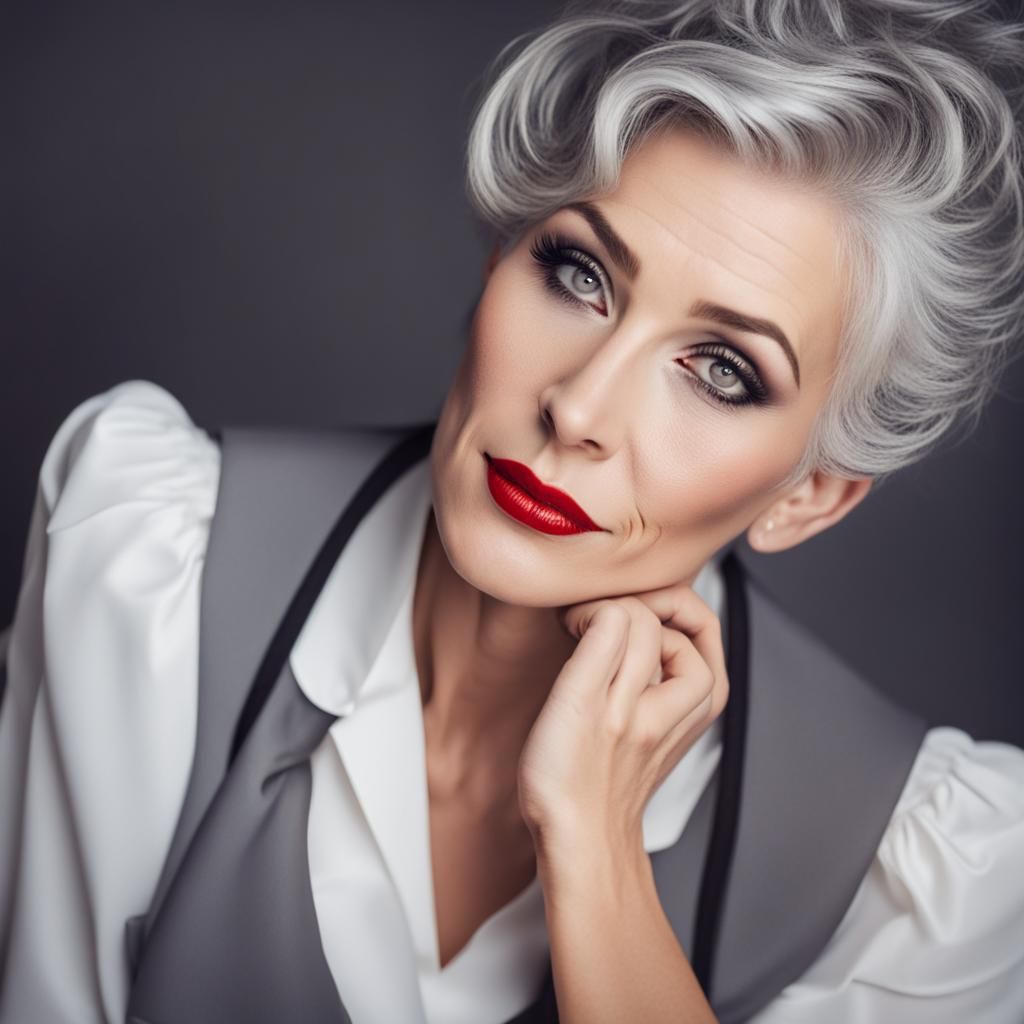 Beautiful Woman with Grey Hair and Updo