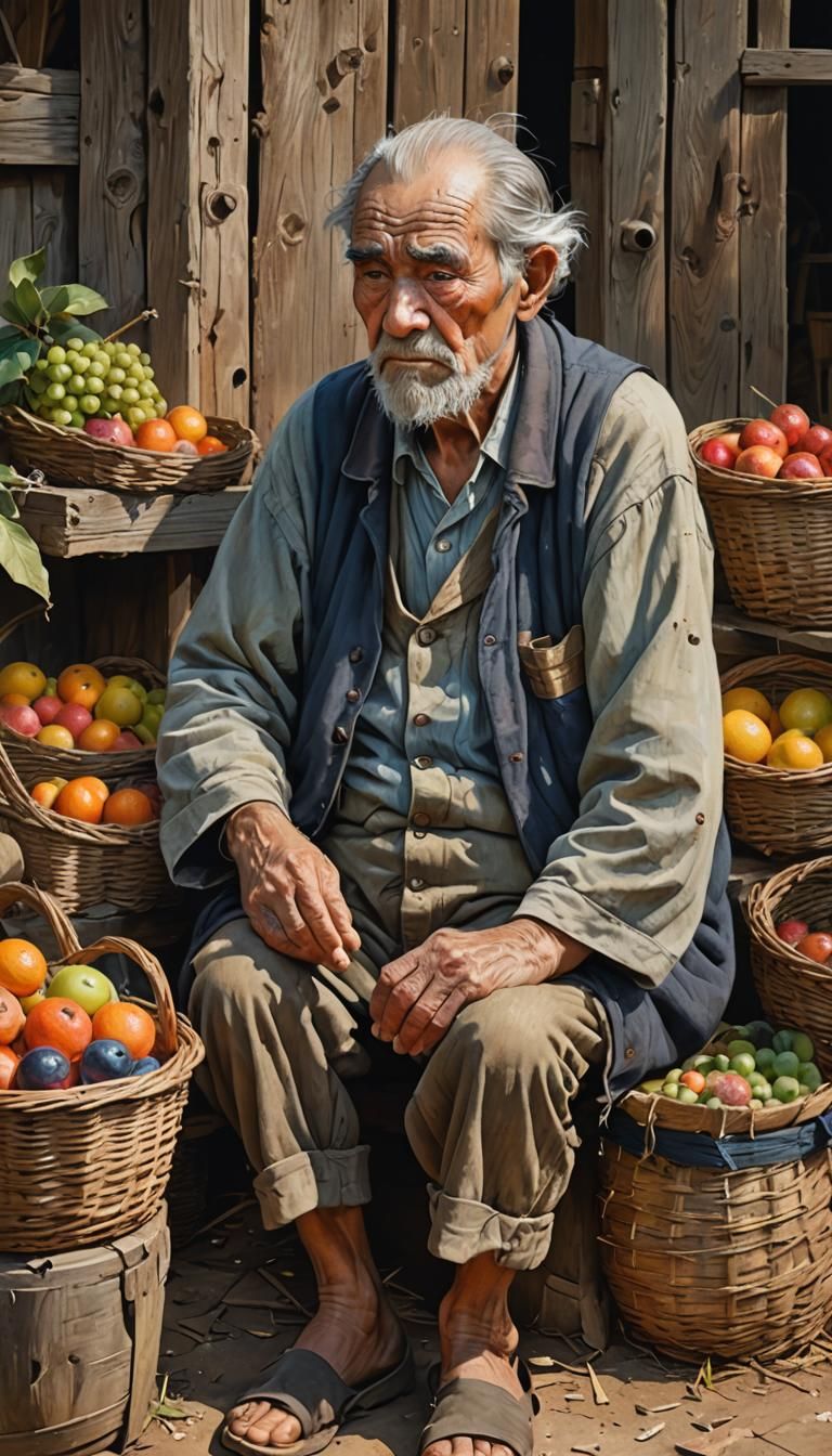 Sad Wise Old Man in Farmhouse: Hyperrealistic Portrait