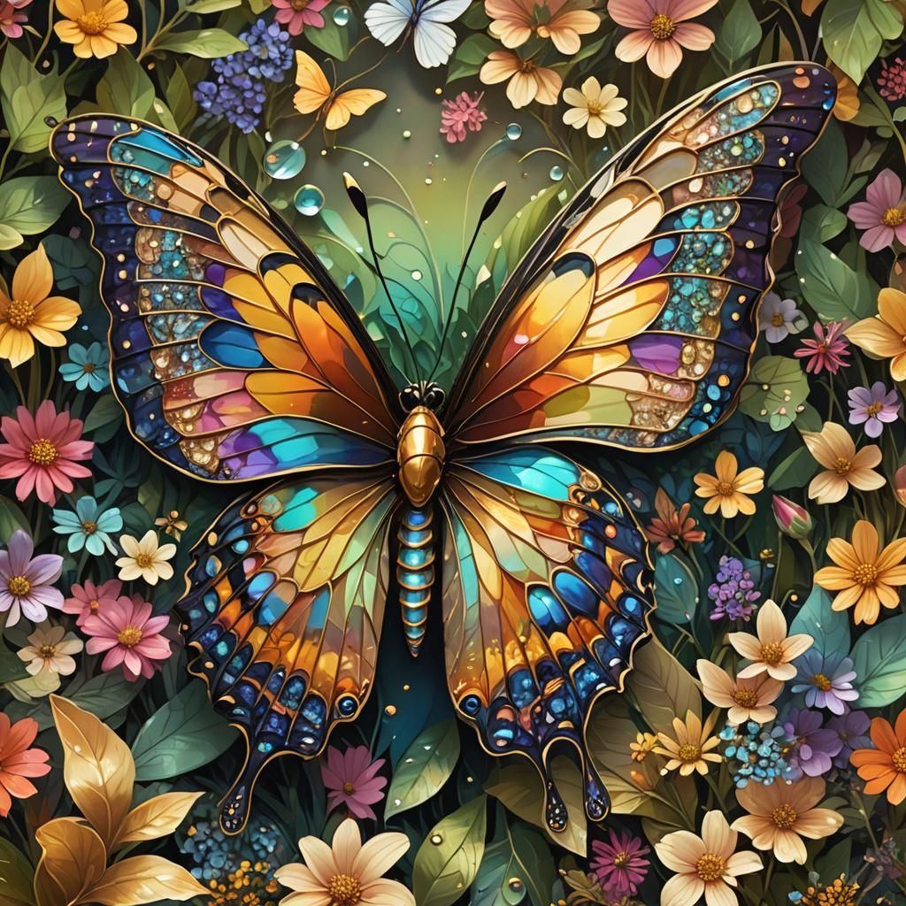 Enchanting Butterfly with Iridescent Wings in Lush Garden