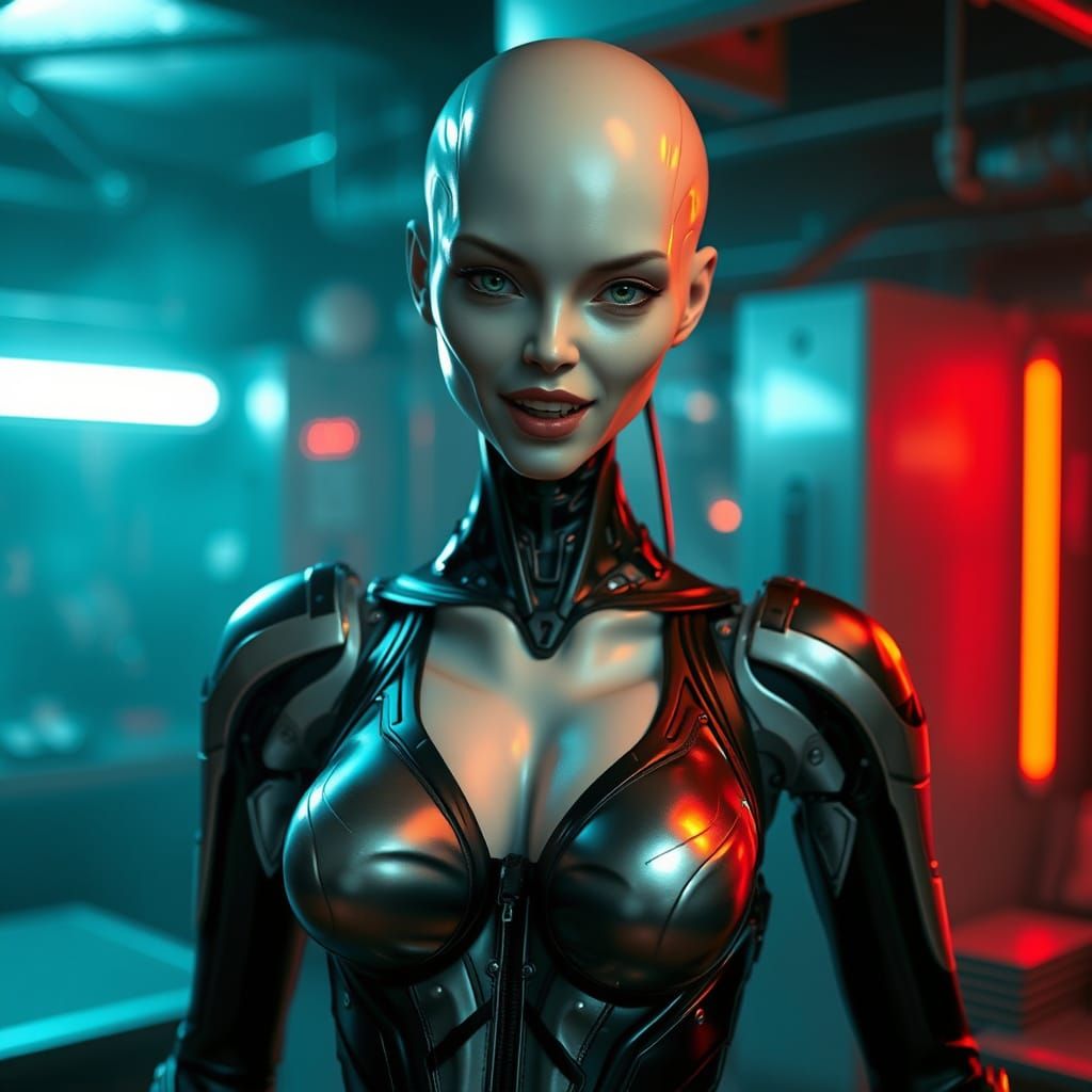 Android Vampire in Futuristic Laboratory Setting