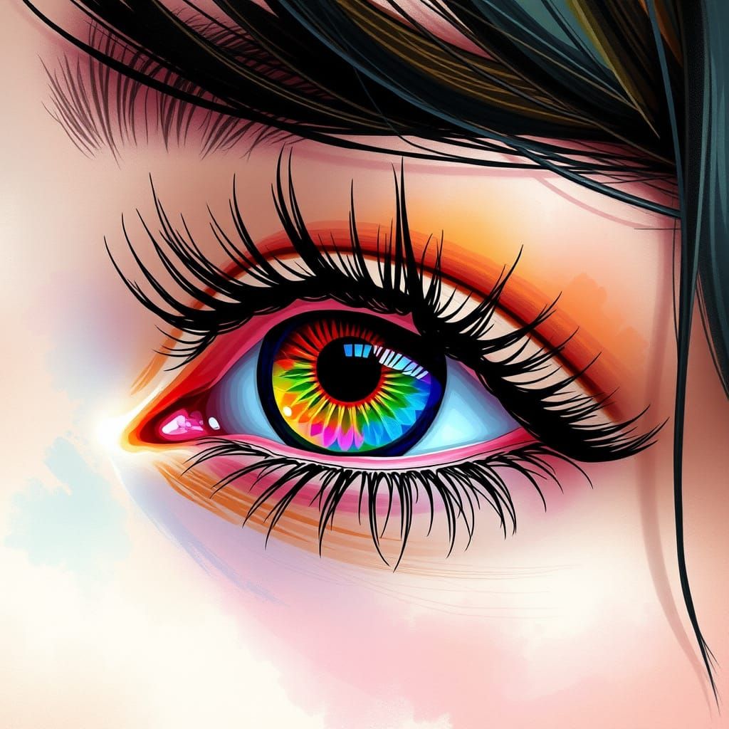 Colorful Woman's Eye in Art Nouveau Style