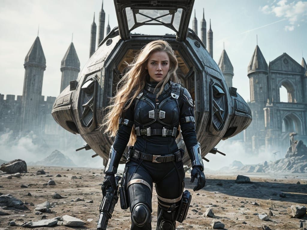 Space Pilot Exits Dropship on Alien World