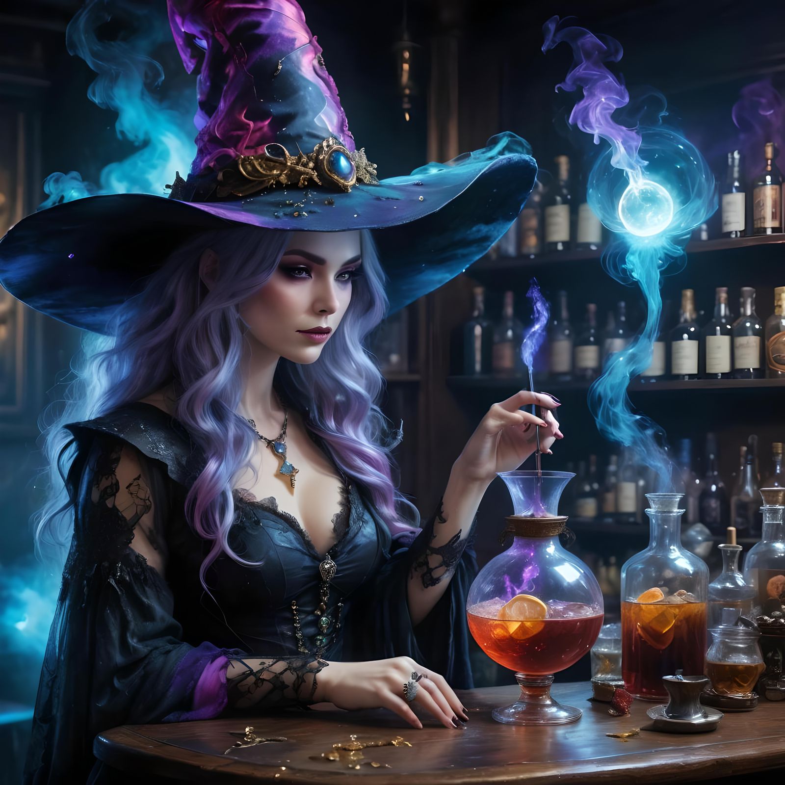 Cosmic Witch Mixologist Creates Mystical Potions
